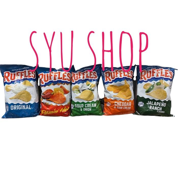 

Ger Ruffles flamin hot cheddar jalapeno ranch sour cream onion original potato chips chip