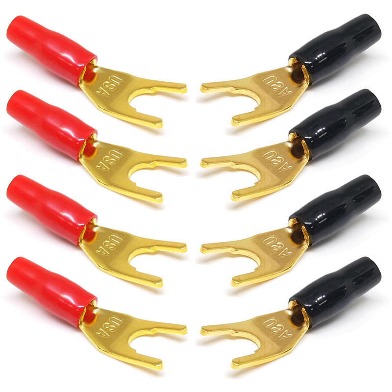 IMPORT 8PCS Gold Plated Y/U Shape Spade Fork Banana Plug Jack Plug Banana Plug Solderless Speaker
