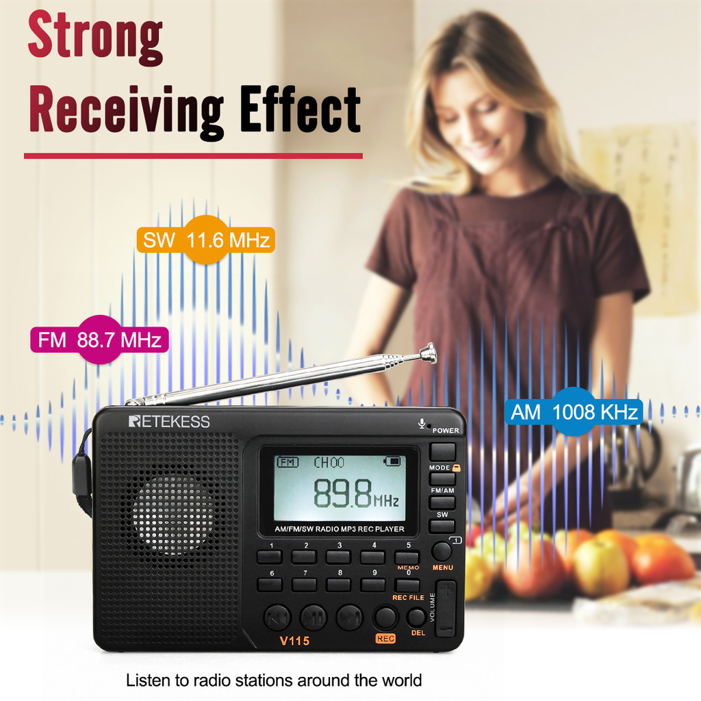 RETEKESS V115 Radio FM AM SW Portable Radios Rechargeable Radio Batteries multiple bands USB
