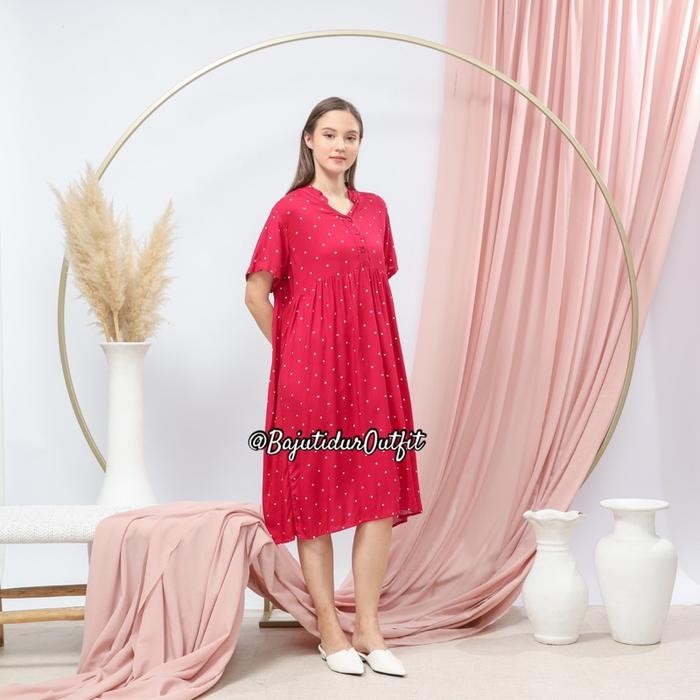 Daster Kekinian Viral Selutut Kerah Shanghai Busui Bumil Bahan Rayon Dress Pendek Motif Wanita