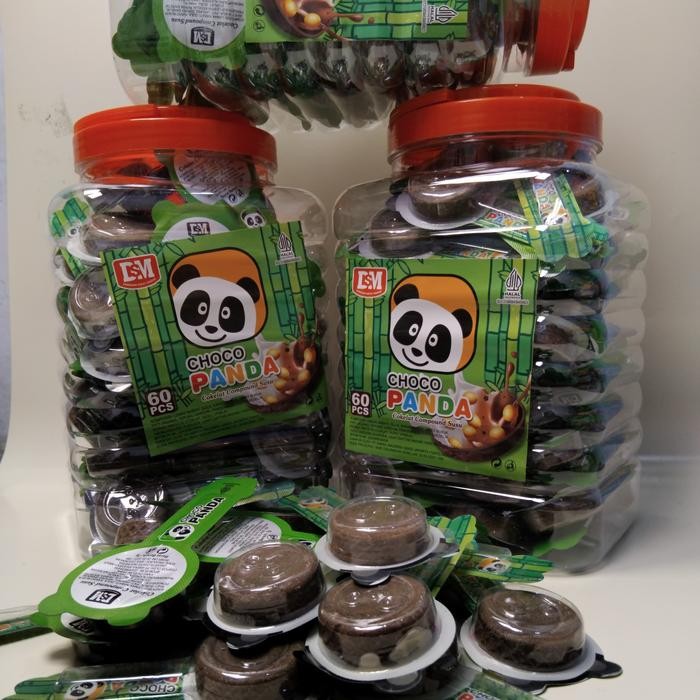 

CHOCO PANDA 1 Toples Isi 60 pcs cokelat compound susu coklat Viral BPOM RI HALAL Chocolate Food