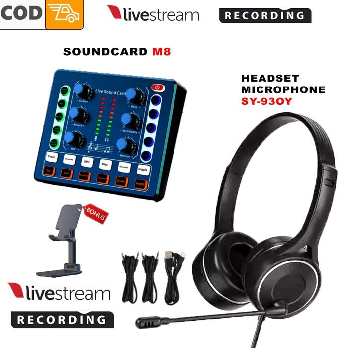 Paket Microphone Headset SY-G30Y Plus Soundcard F999,F998,Q7,V8,V8s Holderphone