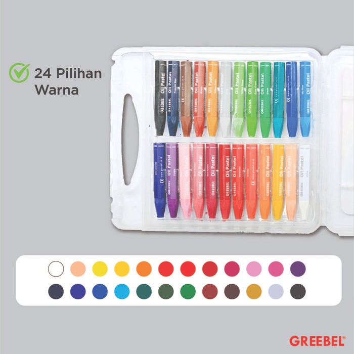 

Greebel Crayon Krayon Kids 24 Warna / Kids Oil Pastel 24 (Kop24) Crayon Set Mewarnai Professional