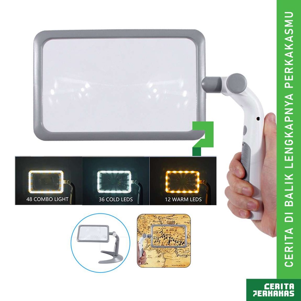 

CP Pembesar Kaca Desktop LED 2.5x 18x11cm E038x / Meja 360 Derajat Handheld Multifuntional Magnifying Glass Table Lamp / Bright Magnifier Standing / Baca orang tua / Layar Huruf