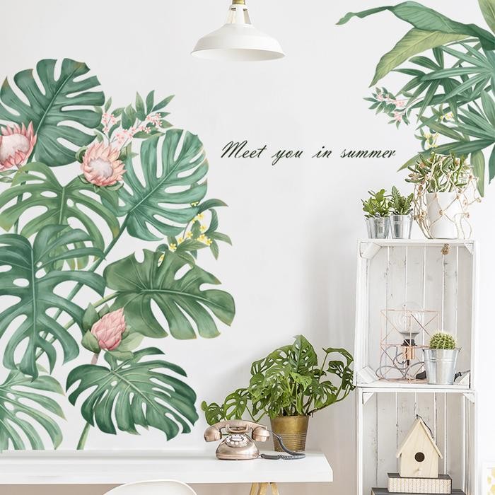 wall stiker dinding wallpaper motif daun mostera besar wall sticker