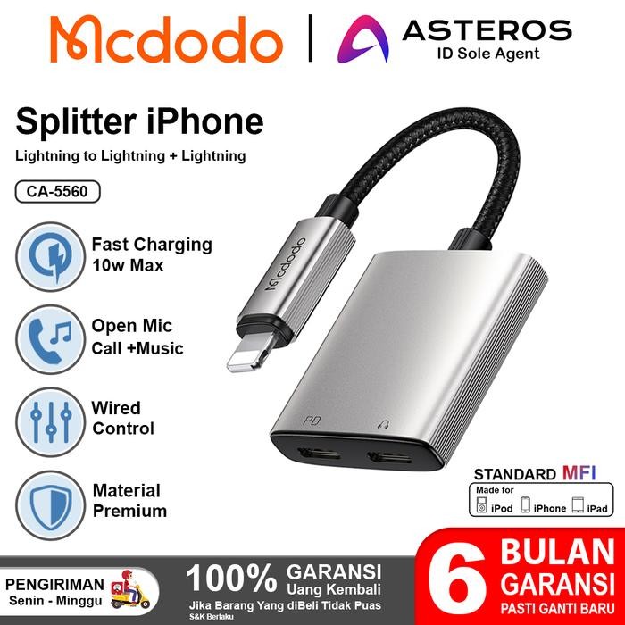 Ready Stock Mcdodo Splitter Iphone Lightning Ke Dual Lightning Audio Open Mic Call