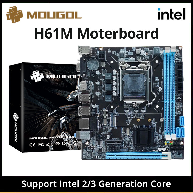 MOUGOL H61M Gaming Motherboard M.2 NVME PCIEx16 DVI Supports Dual-channel DDR3 RAM Intel Core 2/3 Ge