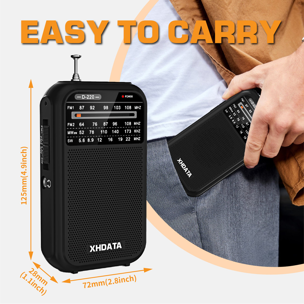 XHDATA D-220 Vintage Retro Radio FM 1-2/MW (9K/10K) /SW 4 Bands Portable Pocket Radio High