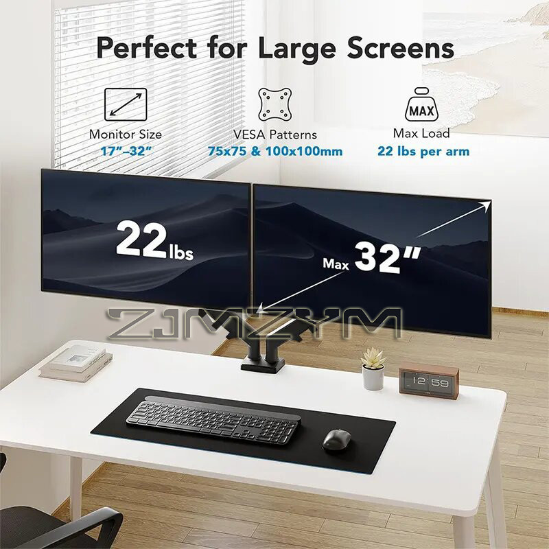 Dual Monitor Stand with C Clamp Expandable Display Bracket Holds Up To 22lbs Monitor Arm Desk Mount