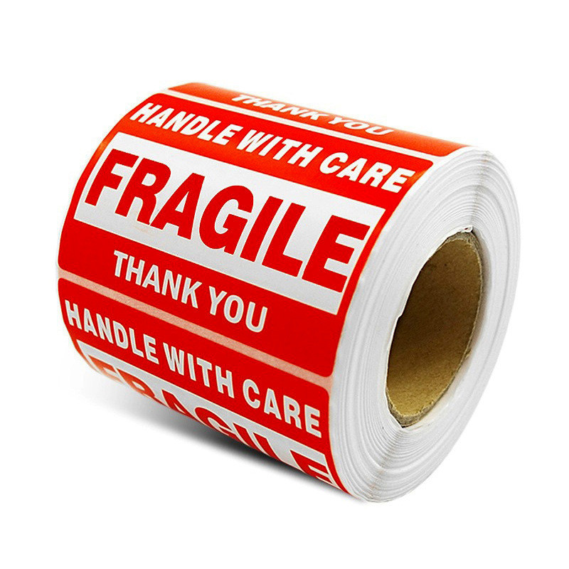 

500pcs/1roll Warning Label "Handle With Care Fragile Thank You" Sticker White Red Shipping Packaging