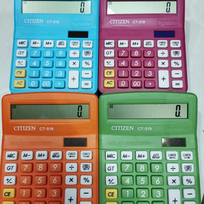 

kalkulator citizen ct-519 12digit warna biru hijau orange pink kode 1078