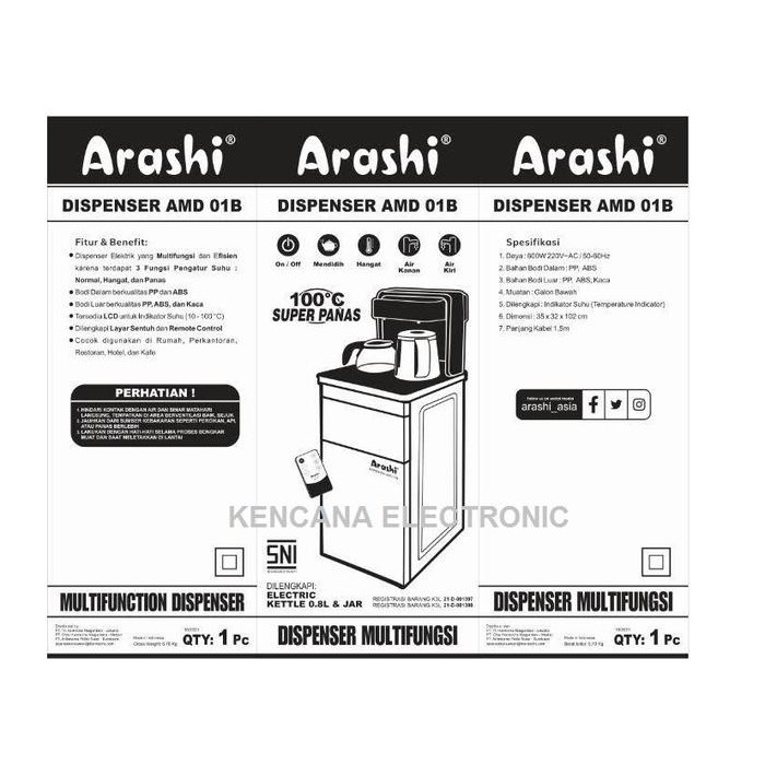 Arashi Amd-01B Dispenser Galon Bawah Elektrik Multi Fungsi