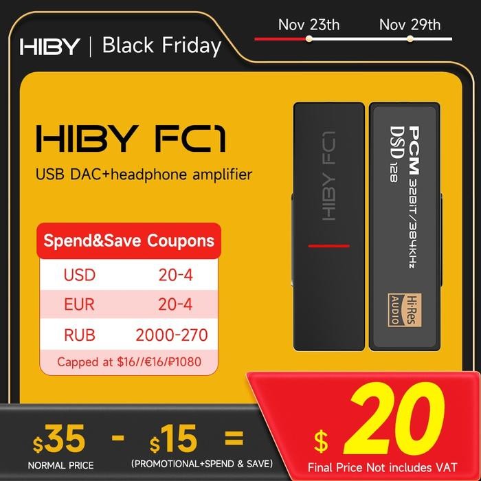 HiBy FC1 USB DAC Dongle Headphone Amplifier HiFi Audio Type C 3.5mm
