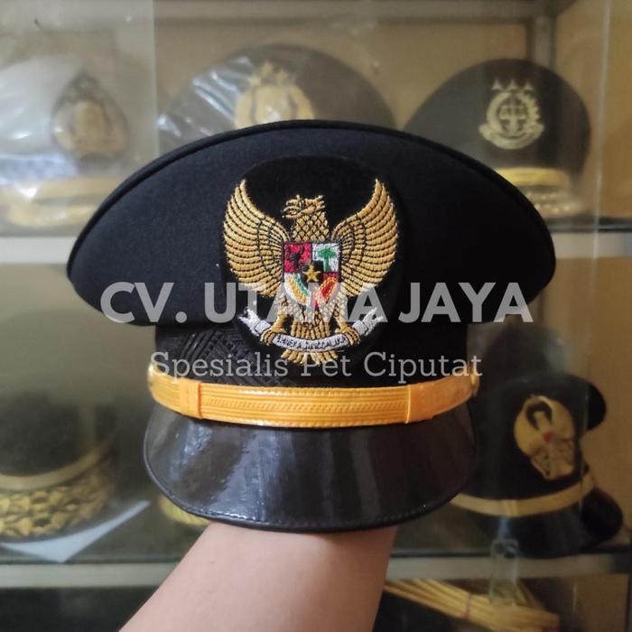 (Sale) Topi Pet Pdu Garuda Kades Lurah Camat Gubernur Walikota Bordir Pria Putih Abu Emas