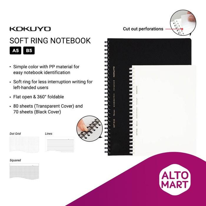 

KOKUYO Soft Ring Notebook SQUARED GRID A5 B5 /70 Sheets BLACK
