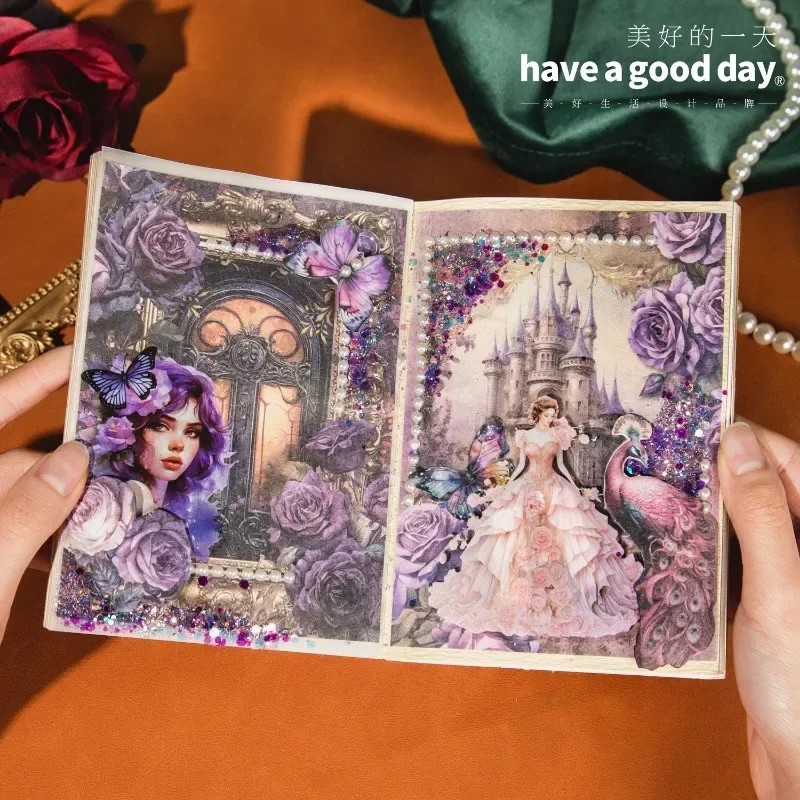 

30Sheets Blue Rose Material Paper Fantasy Moonlight Castle Peacock Rococo diy Flower Love Butterfly
