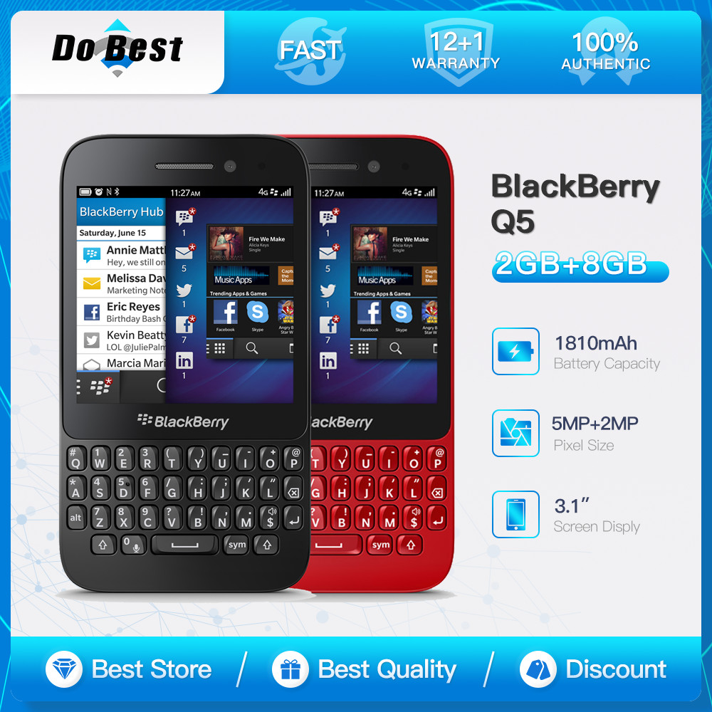 Original Blackberry Q5 4G Mobile Phone Unlocked 3.1" 2GB RAM 8GB ROM 5MP+2MP WIFI GPS QWERTY Keyboar