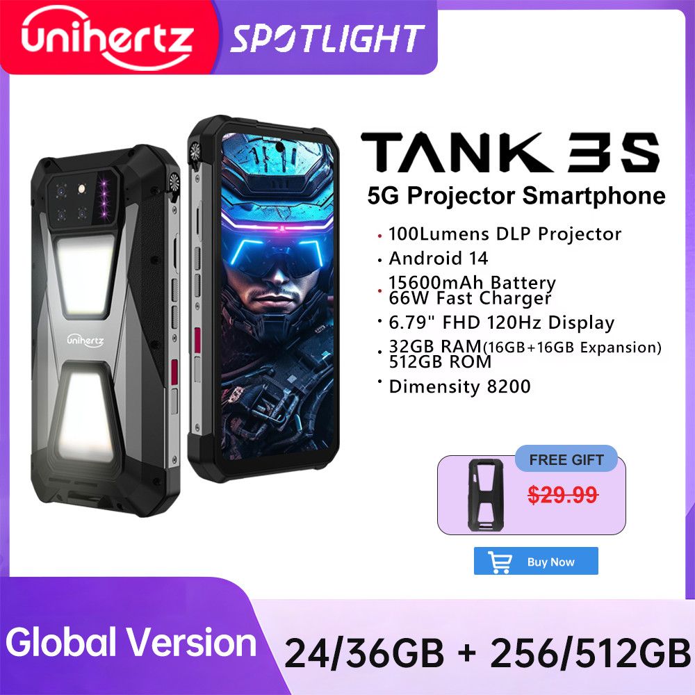 Unihertz tank 3s 8849 powered smartphone with projector 24/32GB 256/512GB Dimension 8200 cellphone 1