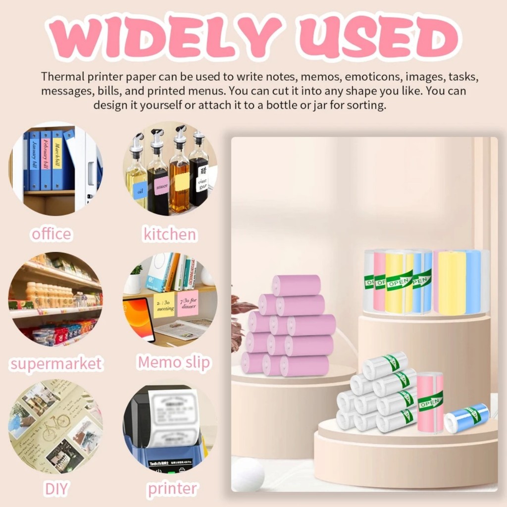 

57x25mm Multi-Color Thermal Paper - Self-Adhesive BPA-Free for Portable Printers, Scrapbooking/Study