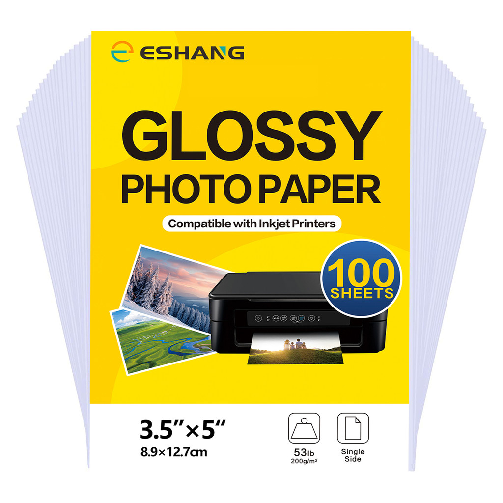 

ESHANG 100 Sheets 3R Glossy Photo Paper, 3.5x5", 200gsm Photo Paper for Printer, Photo Printer