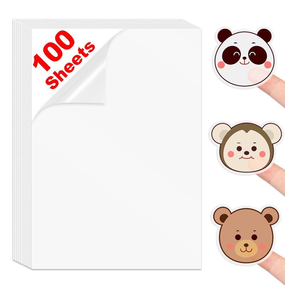 

100 Sheets Vinyl Sticker Paper Transparent A4 Paper Self Adhesive Printable Label Sticker for Inkjet