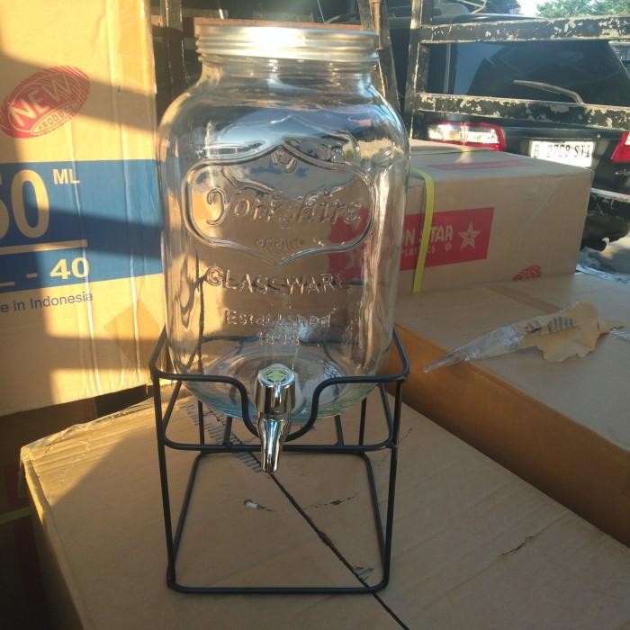 dispenser kaca kran kapasitas 5 liter /drink jar