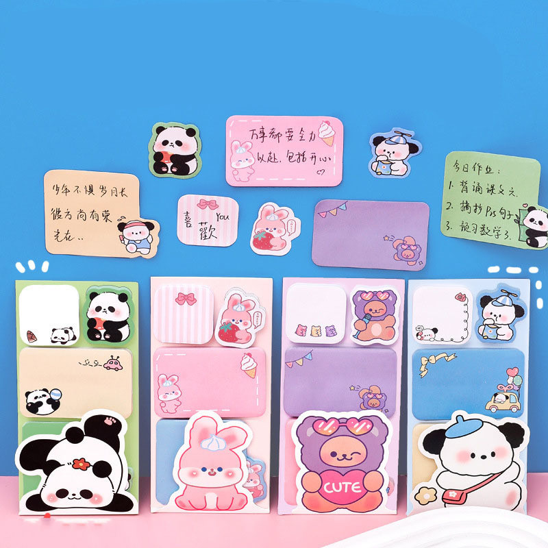 

1-4 pcs Lovely Animal Panda Rabbit Bear Dog Sticky Notes Memo Pad Paper School Supplies Planner