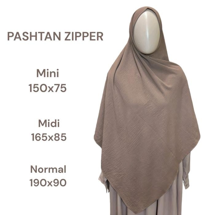 (Allthebest) Jilbab Pashtan Jumbo Zipper Pashmina Instan Khimar Syari Resleting Simple - Muslim