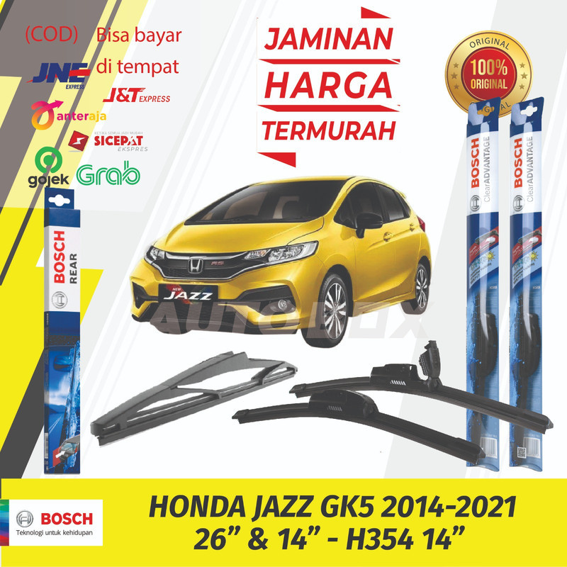Wiper Honda Jazz GK5 2014 - 2021 Bosch Frameless Depan Belakang