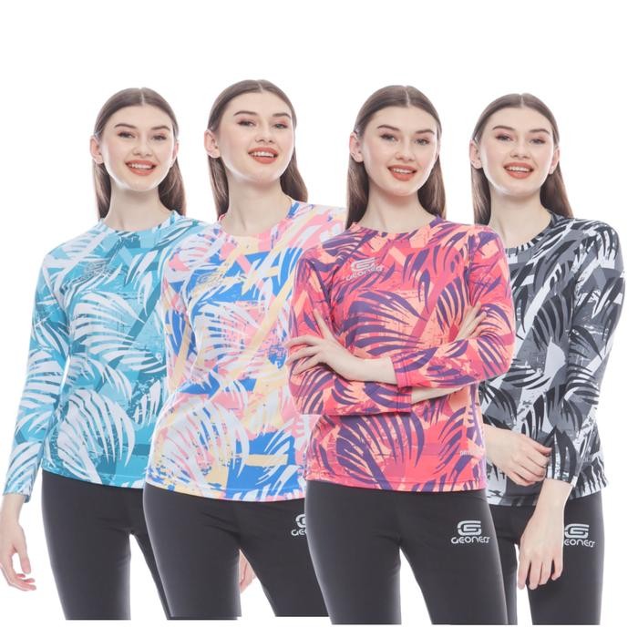 Geoners Baju senam olahraga wanita running gym fitnes aerobic zumba hijab LEAF lengan panjang