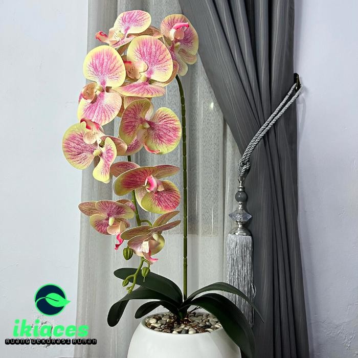BUNGA ANGGREK LATEX POT BUNGA PLASTIK DEKORASI ANGGREK ARTIFICIAL