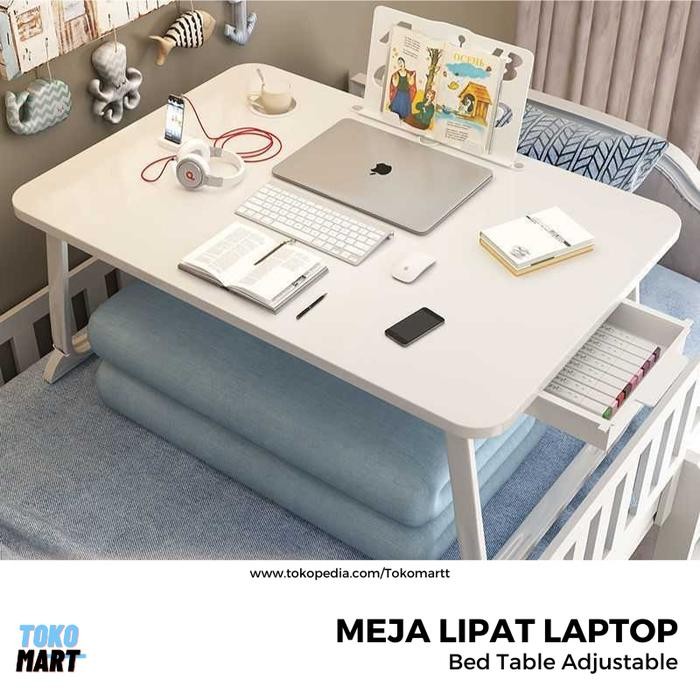 Meja Lipat TaffHOME Portable Laptop Lesehan Belajar Bed Table dgn Laci