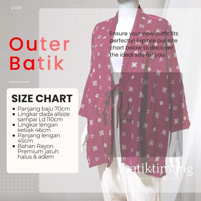 (Allthebest) Atasan Outer Cardigan Vest Batik Wanita Allsize Jumbo Ld 110cm Panjang 70cm Motif Bahan
