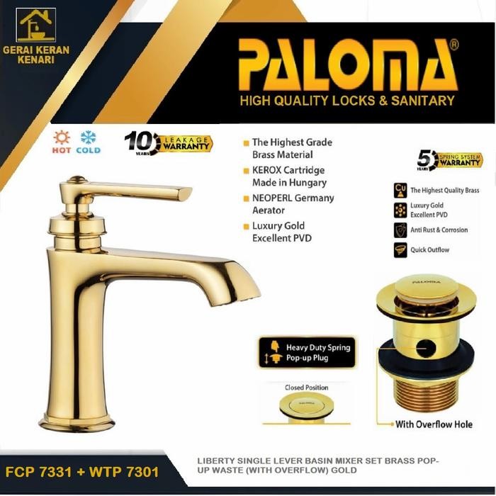 Paloma Keran wastafel panas dingin set afur penutup lubang gold