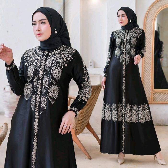 (Allthebest) Gamis Silk Cristal - Dress Bordir Pintu Aceh - Baju Gamis Pesta dan Lebaran Terbaru