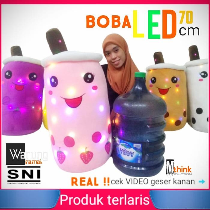 bantal Boba super jumbo lampu LED 70cm boneka Boba terbesar