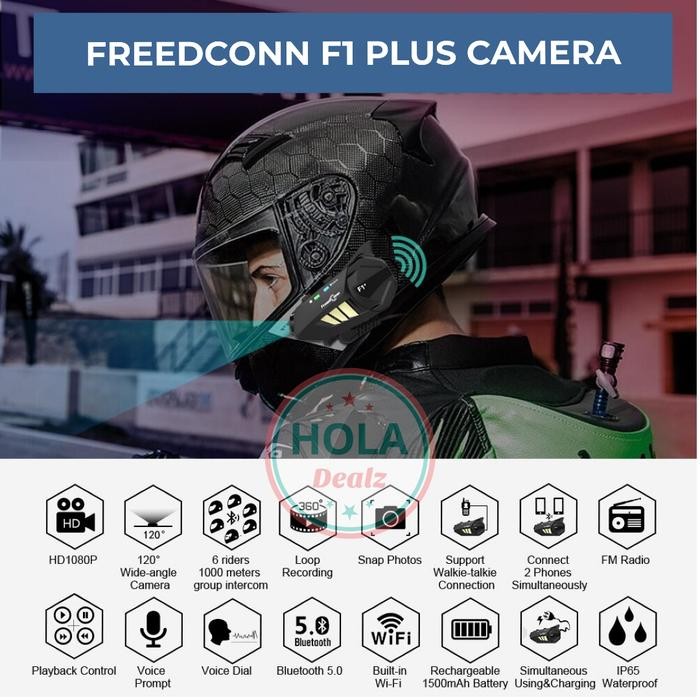 Cuci Gudang FREEDCONN F1 PLUS BLUETOOTH INTERCOM F1 PLUS CAMERA FULLHD FM ORIGINAL
