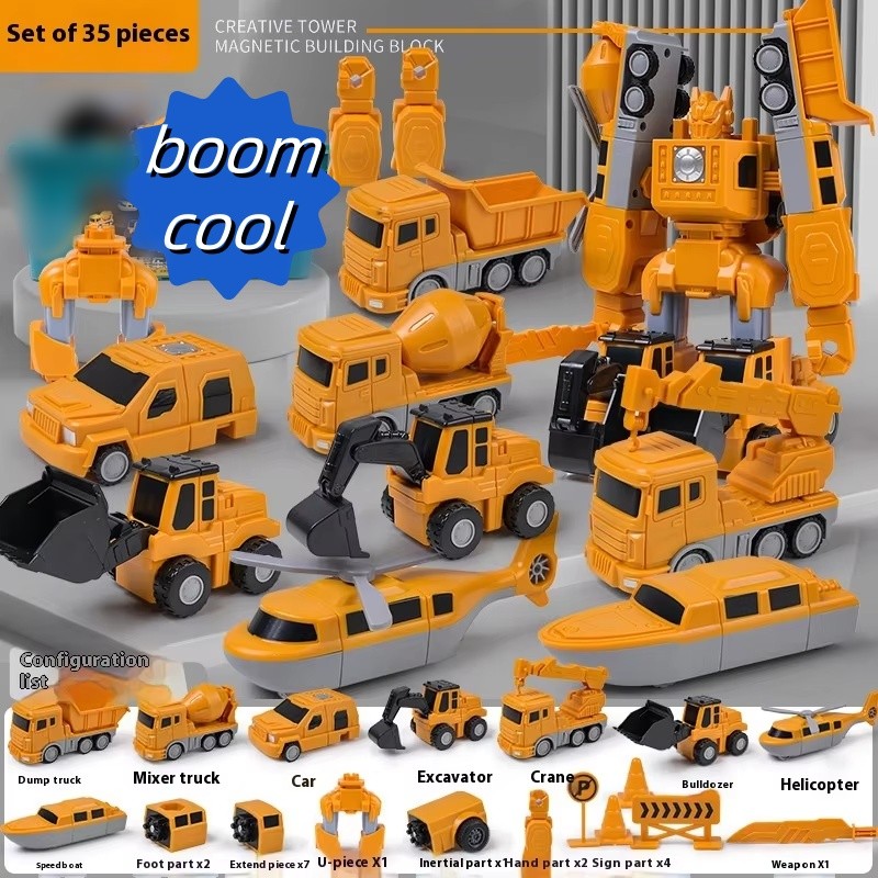 Magnetic Transform Engineering Car Assembled Toys DIY Assembly Engineering Vehicle Detachable