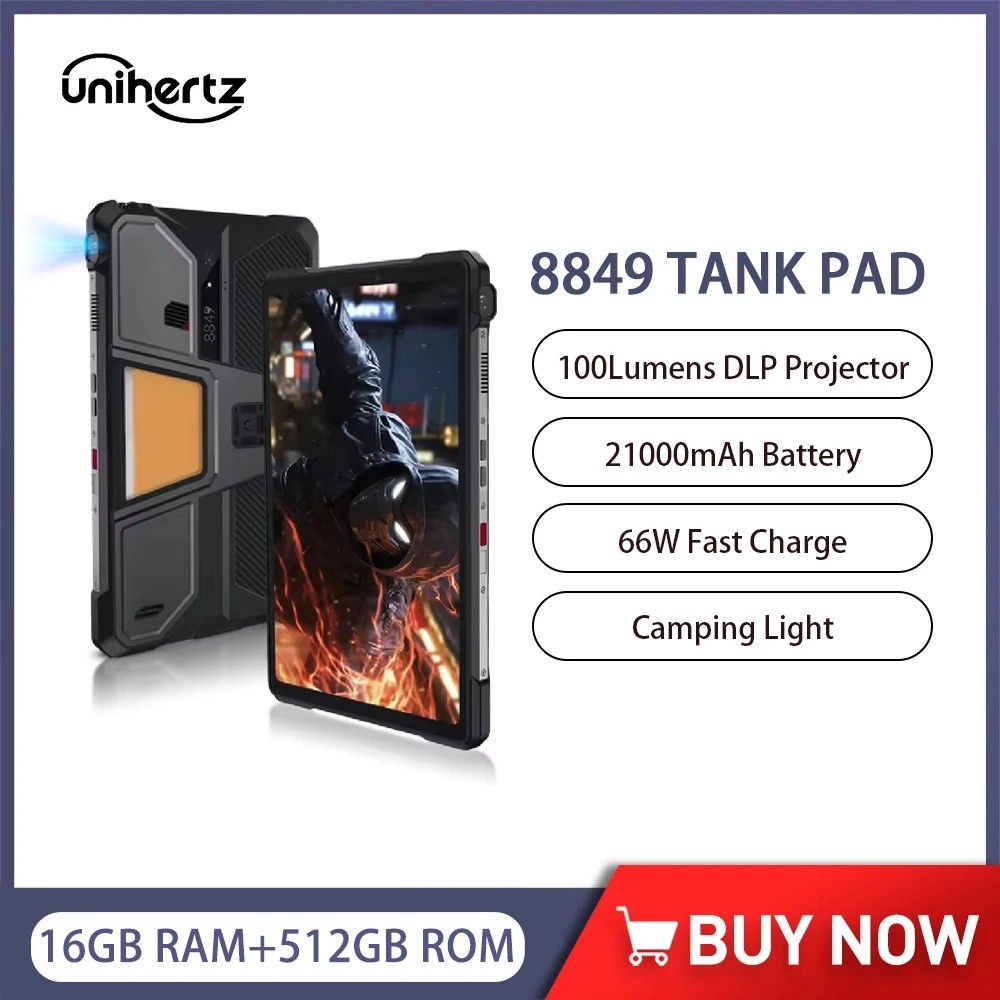 8849 TANK PAD Unihertz Rugged Projector Tablet PC 10.95 Inch 120Hz 16GB 512GB 21000mAh 50MP 66W Tabl