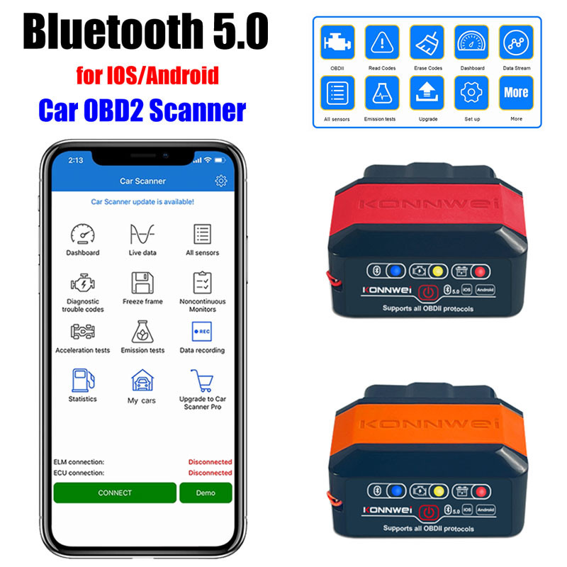 Konnwei Bluetooth 5.0 Elm327 V1.5 Obd2 Scanner Kw906 Obdii Auto Diagnostic-Tool Elm 327 V 1.5 Obd 2