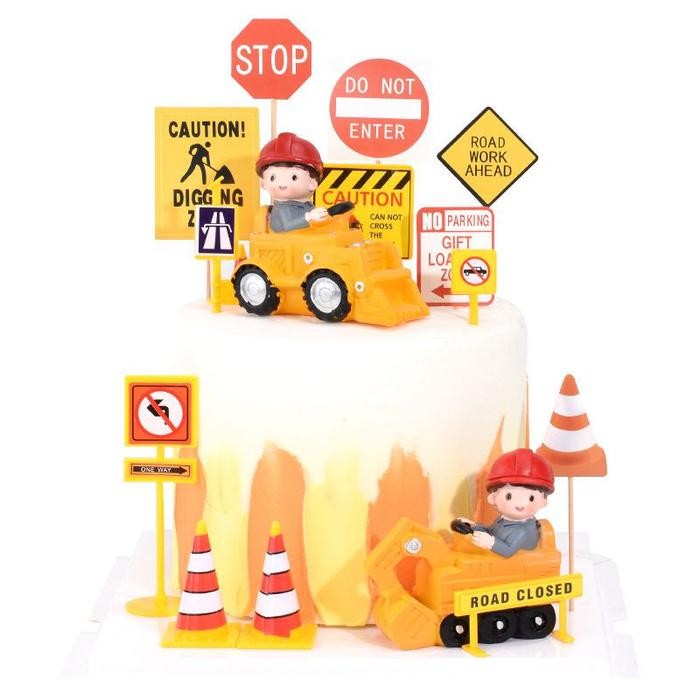 Konstruksi Mainan Dekorasi Kue Ulang Tahun Topper Cupcake untuk Perlengkapan Nikmat Pesta Ulang