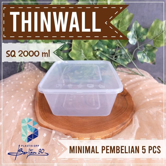 Thinwall Square SQ 2000 ml Kotak Thinwall Kotak Makan Makanan Plastik