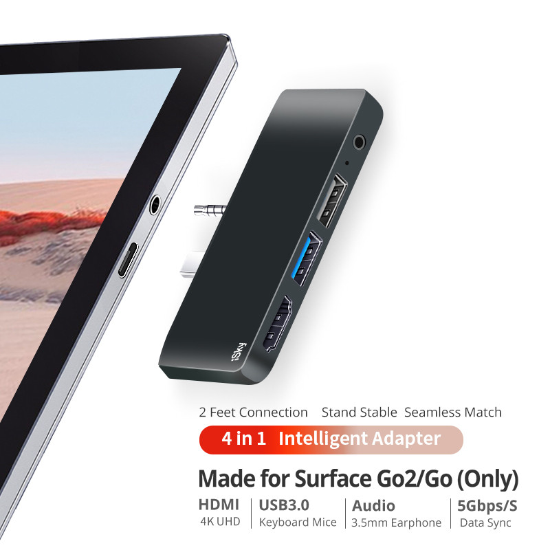 iSky Multi-functional Laptop Docking Station for Microsoft Surface Go/Go 2 HDMI-Compatible 4K 3.5mm