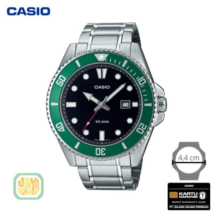 JAM TANGAN PRIA CASIO MDV-107D-3A ORIGINAL - MDV 107D 3AVDF SILVER HIJAU