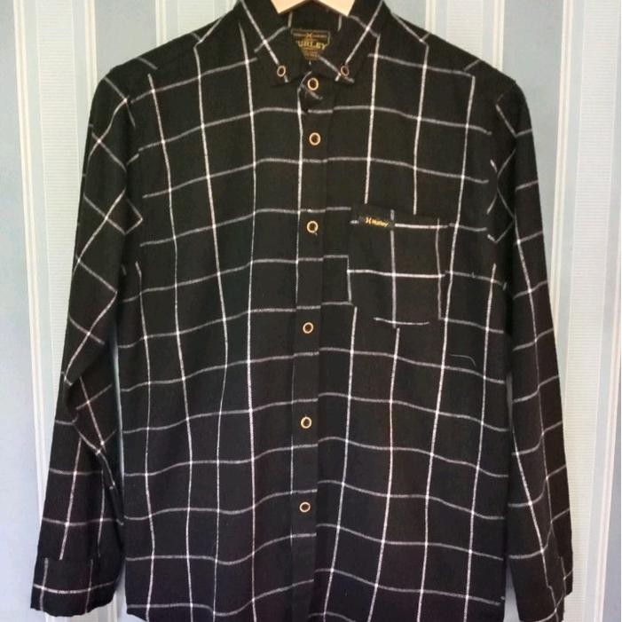 NEW kemeja flanel hitam garis putih [terbaik][terlaris]