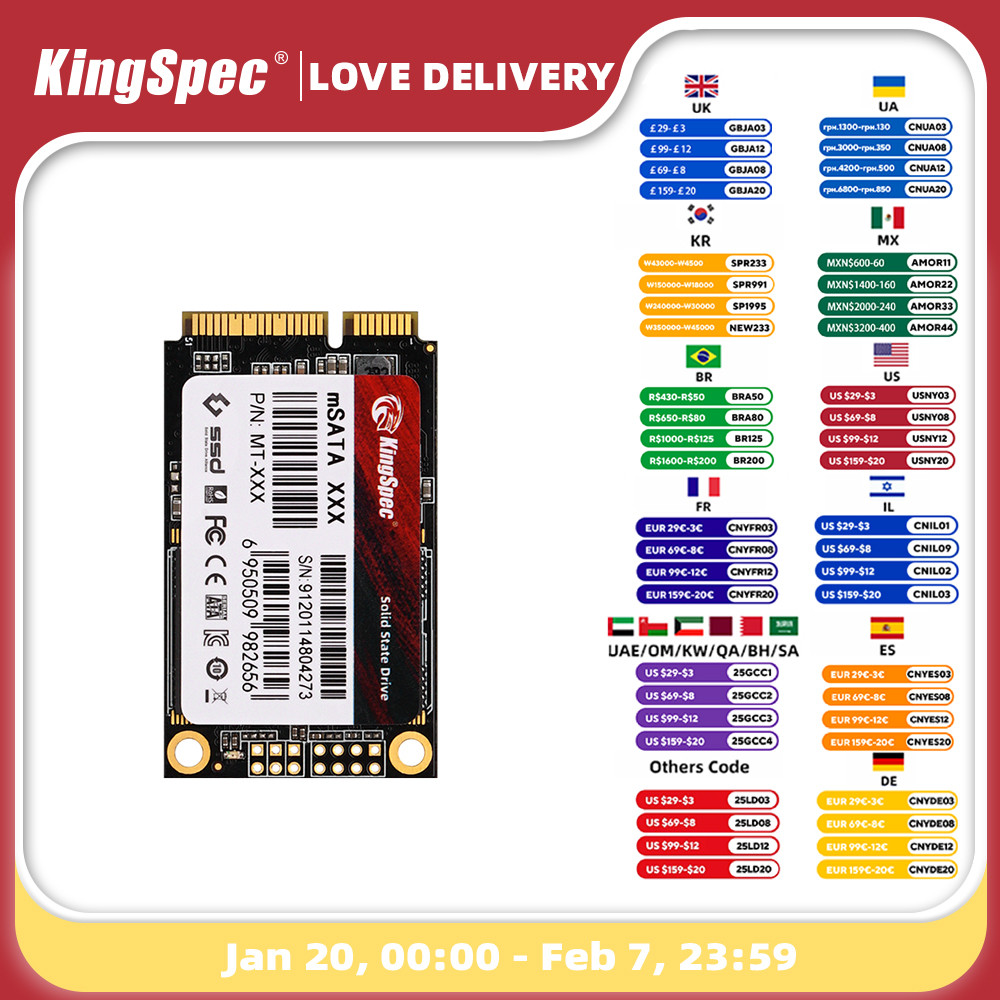 KingSpec mSATA SSD 128gb 256gb 512GB mSATA SSD 1TB 2TB HDD For Desktop 3x5cm Internal Solid State Ha