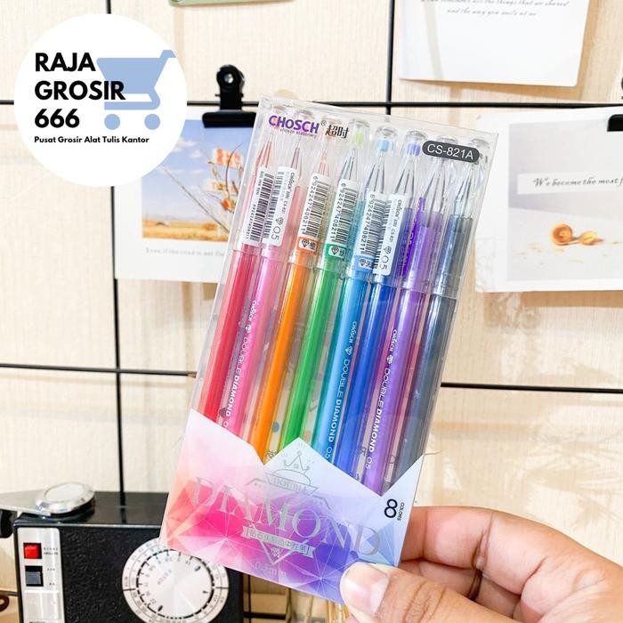 

Pulpen 1 set isi 8 pen diamond CS821A Neutral color pen pena ballpoint coloring pen glitter pen