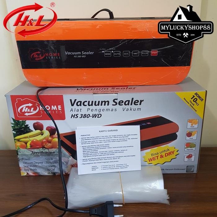 NEW HL Vacuum Sealer / Alat Pengemas Makanan Kering & Basah HS 380-WD Vacum Sealer HS380WD