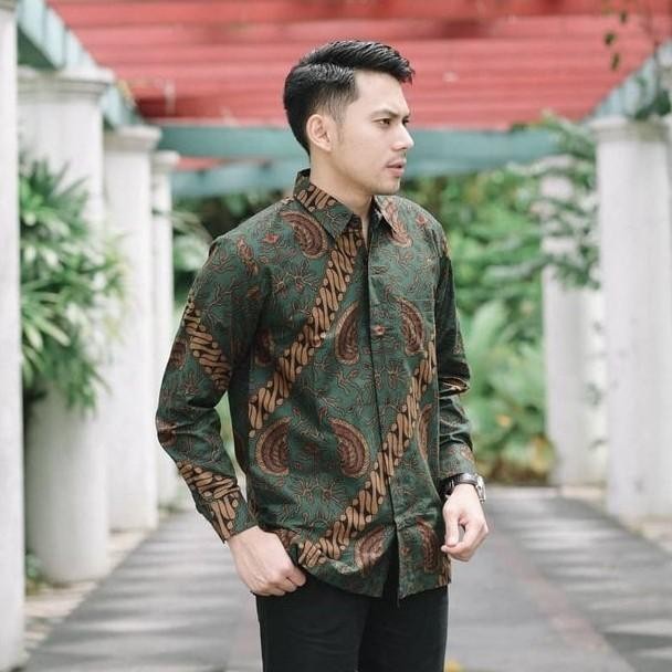 BATIK BAGUS BAJU KEMEJA BATIK PRIA LENGAN PANJANG FURING KATUN BATURADEN MEWAH GB1 - Hijau, kain 2 m