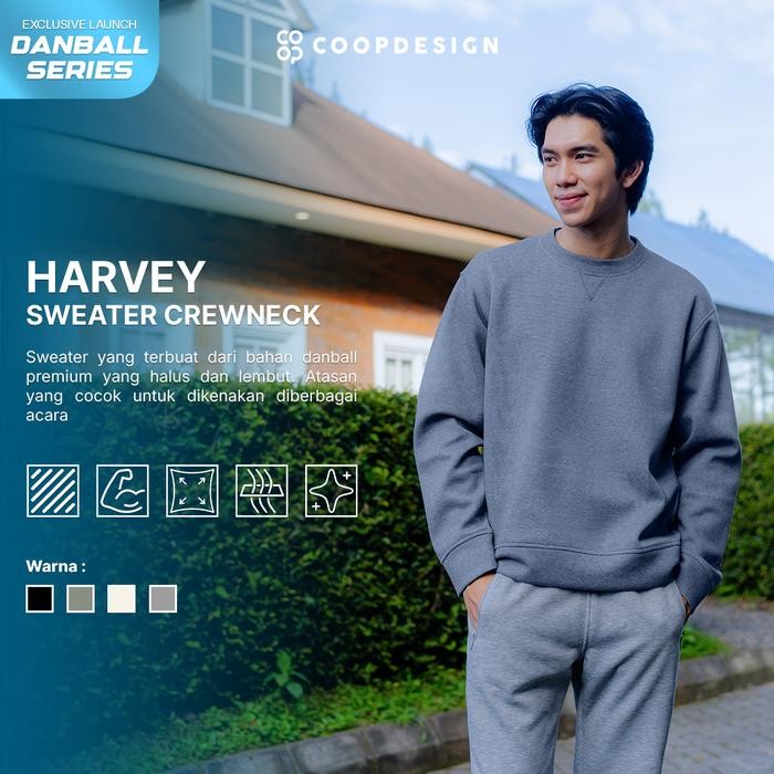 - Harvey Sweater Basic Crewneck Polos Tebal Oversized ball Pria